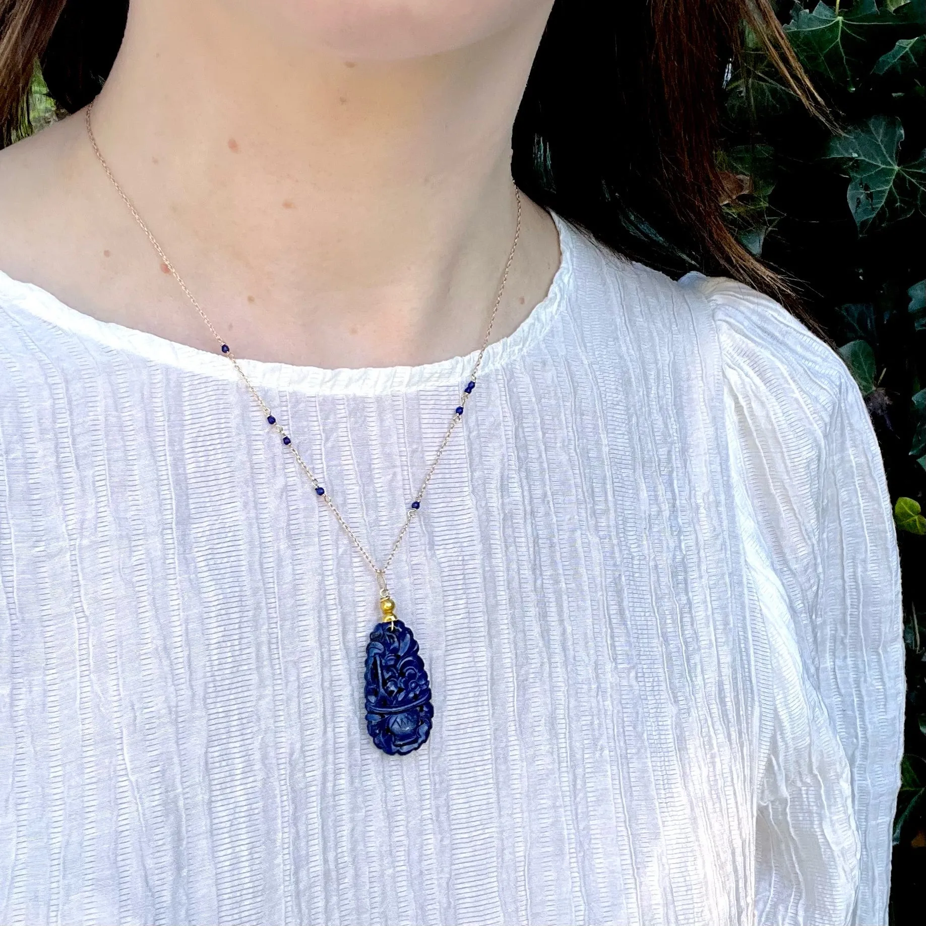 Magnificent Carved Lapis & Gold Necklace by brunet