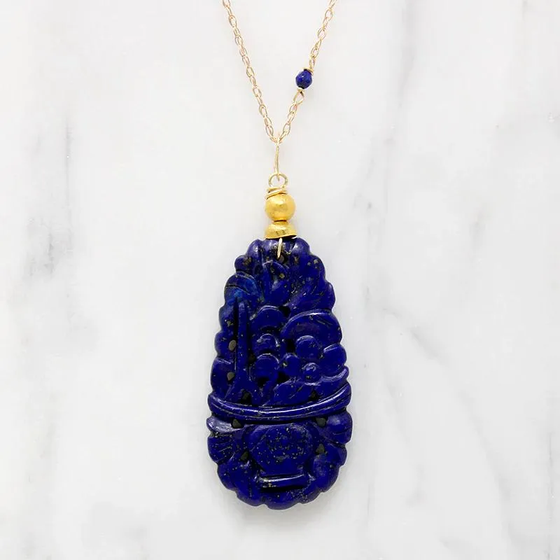 Magnificent Carved Lapis & Gold Necklace by brunet