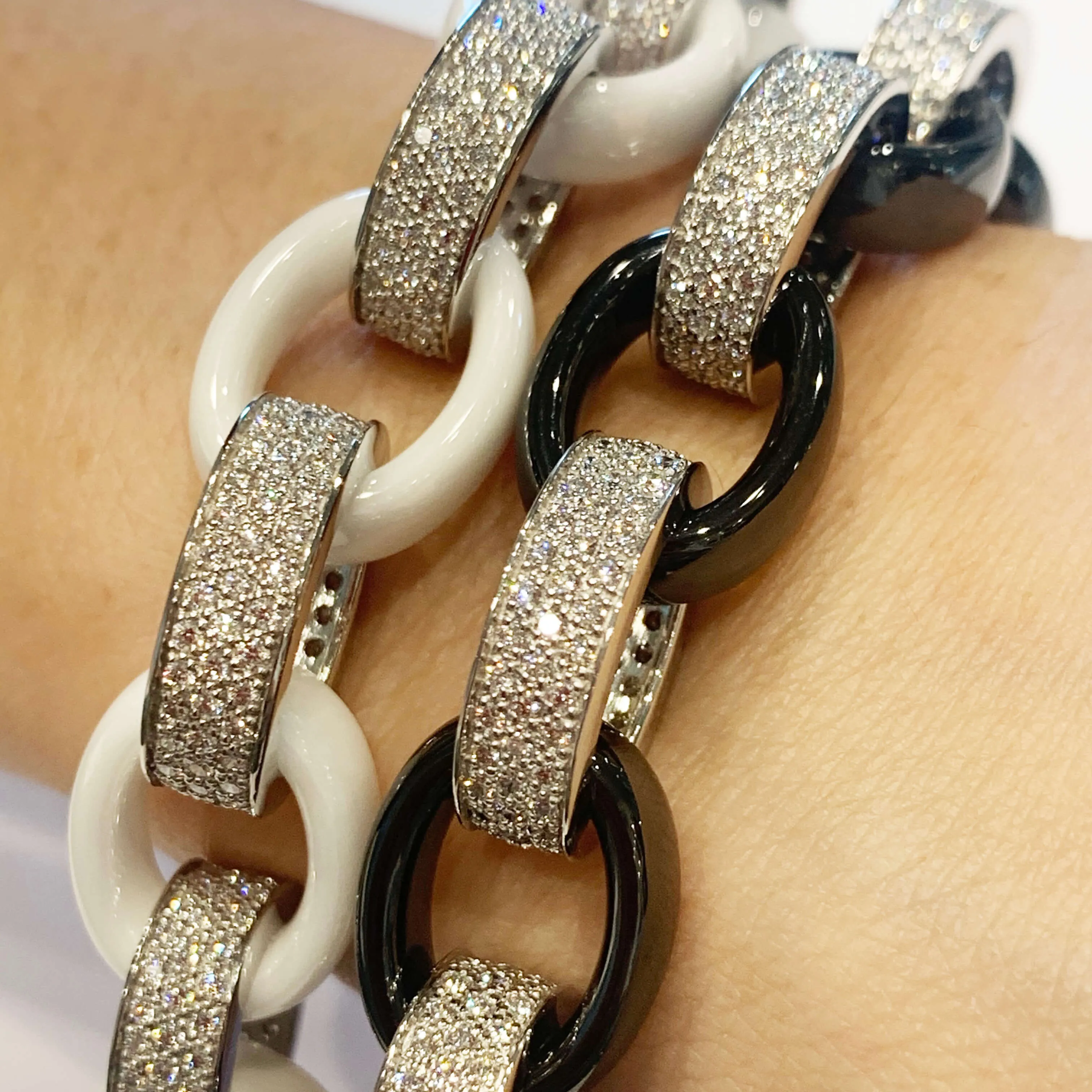 Marilyn White Ceramic and Pave Diamond Link Bracelet