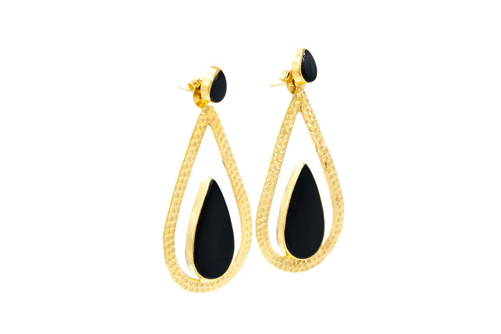 Marion Black Onyx Earrings, Gold Vermeil