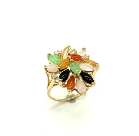 Marquise Multi-Color Stone Cluster Ring with Diamond Accents