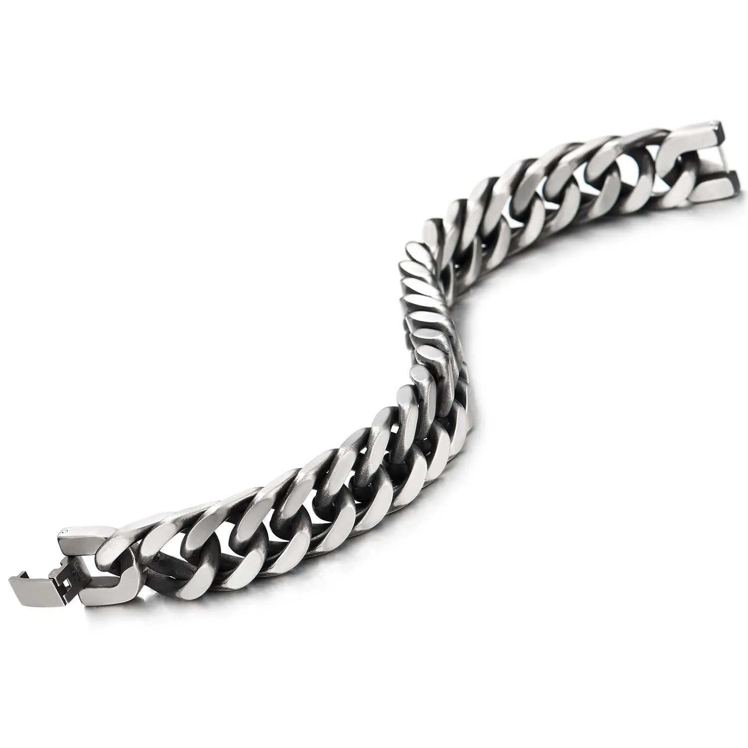 Masculine Mens Stainless Steel Large Curb Chain Bangle Bracelet, Old Metal Finished