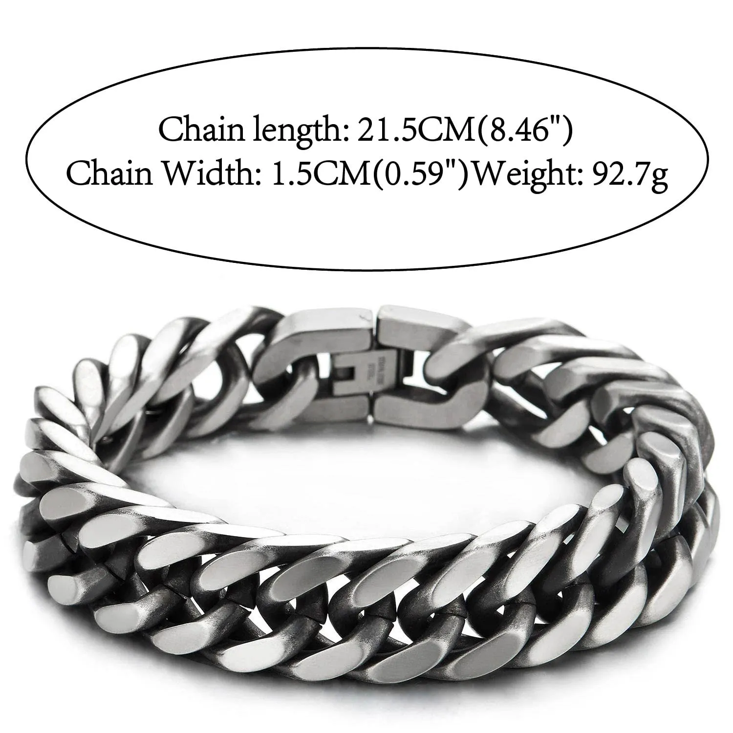 Masculine Mens Stainless Steel Large Curb Chain Bangle Bracelet, Old Metal Finished