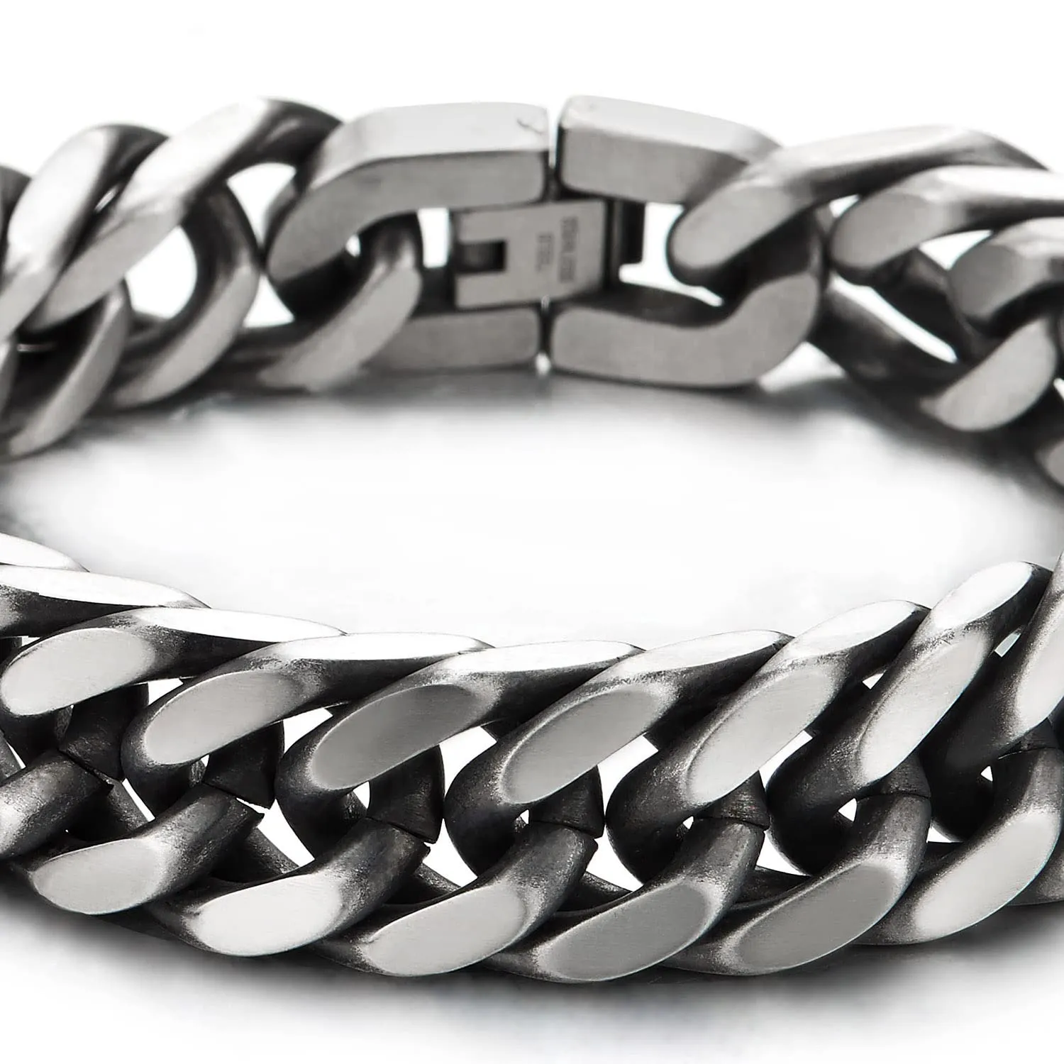 Masculine Mens Stainless Steel Large Curb Chain Bangle Bracelet, Old Metal Finished