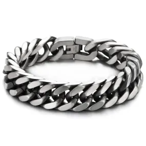 Masculine Mens Stainless Steel Large Curb Chain Bangle Bracelet, Old Metal Finished