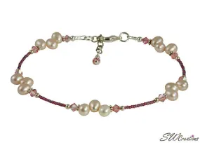 Mauve Pearl Vintage Rose Crystal Creations Anklet