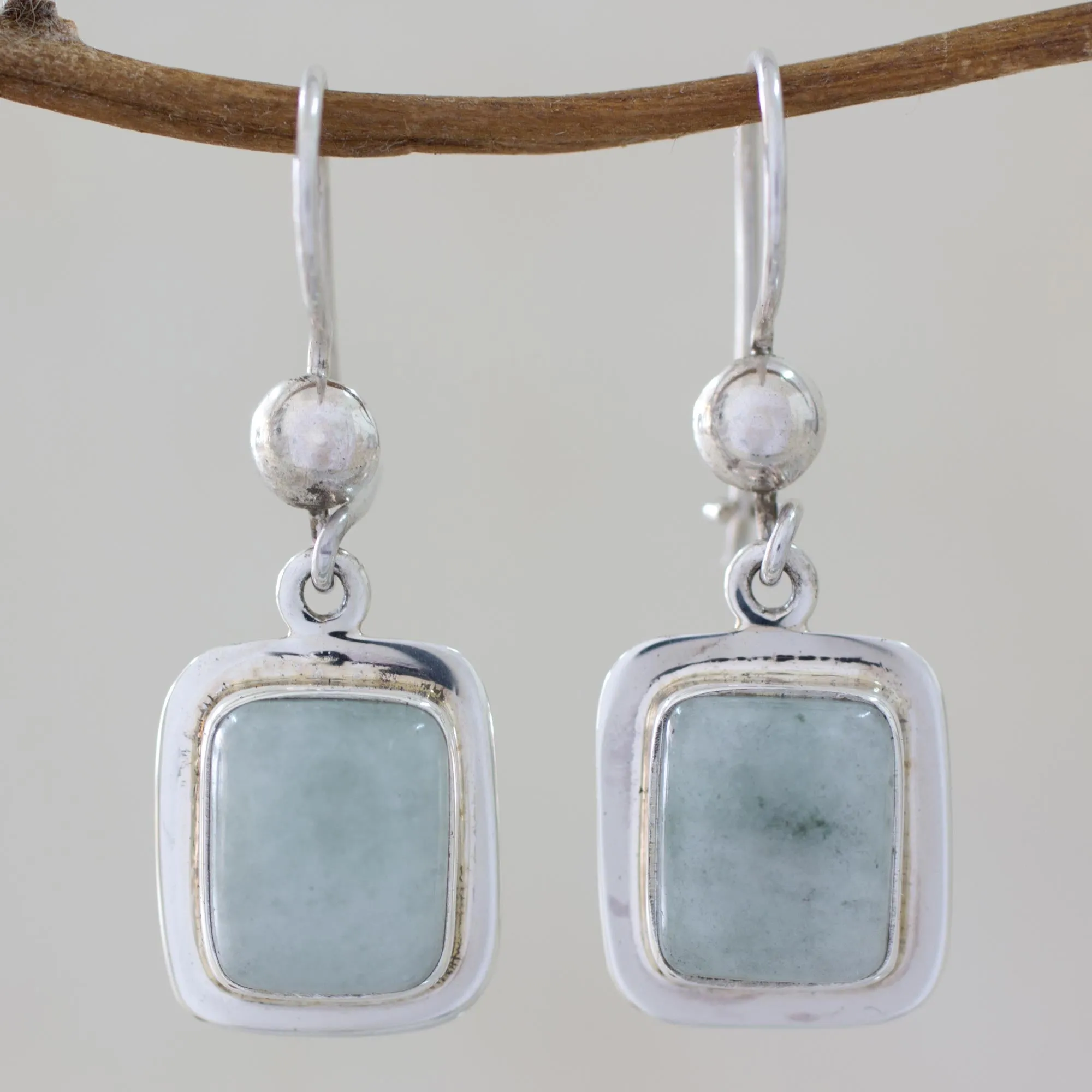 Maya Mint Light Green Jade & Silver Dangle Earrings