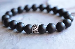 Mens Black Matte Beaded Stretch Stone Bracelet - Thompson