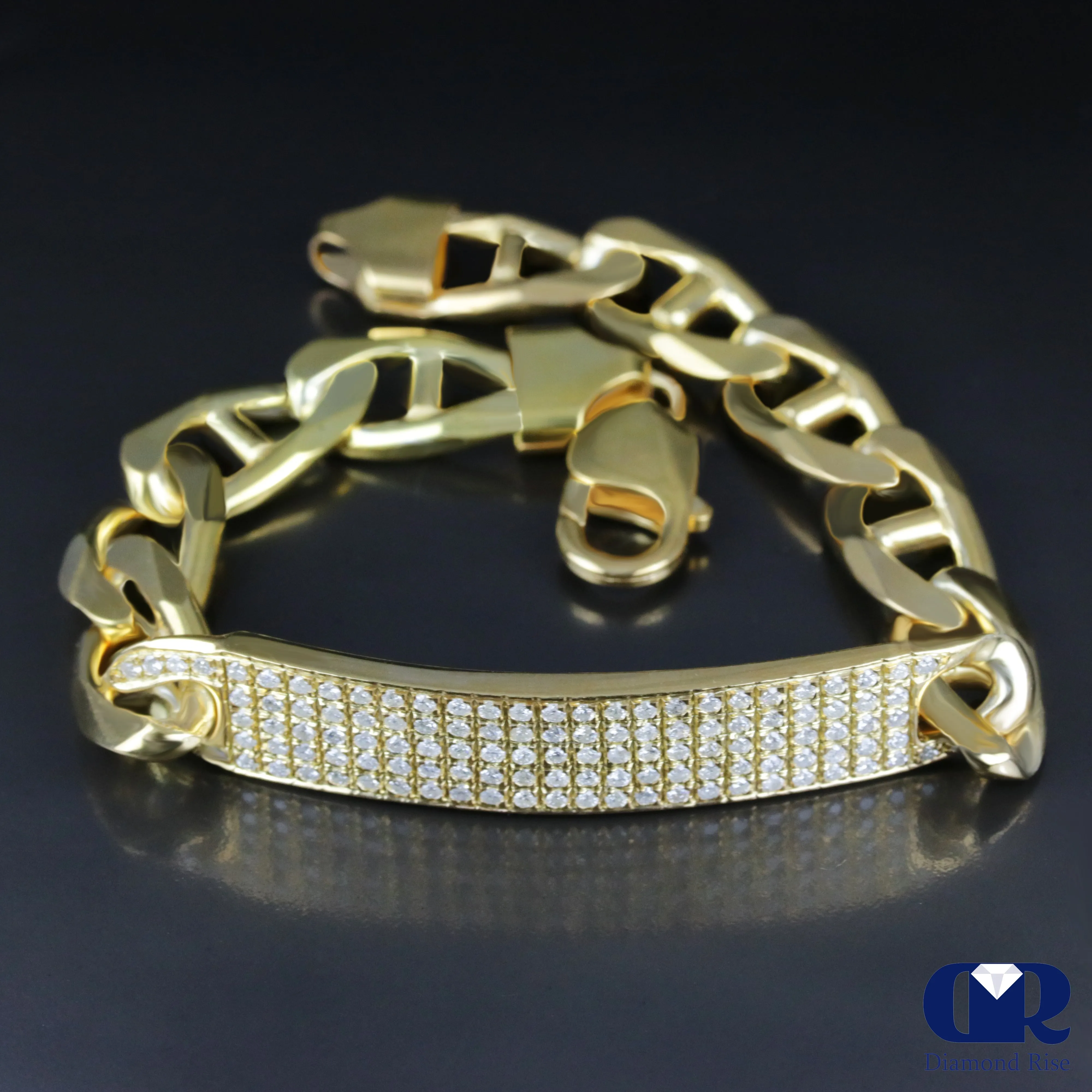 Men's Diamond 14K Yellow Gold ID Bracelet Mariner Link 11 mm