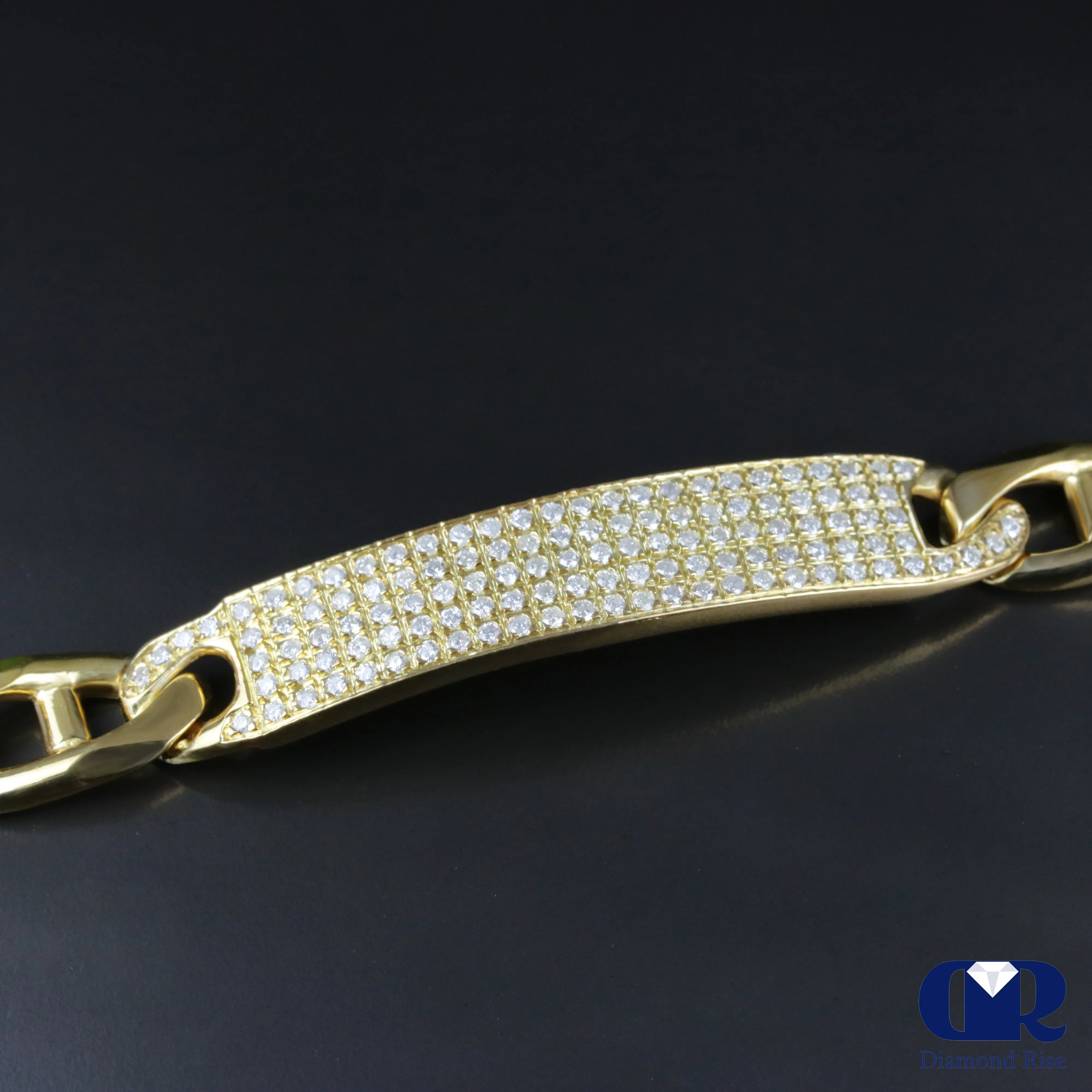 Men's Diamond 14K Yellow Gold ID Bracelet Mariner Link 11 mm