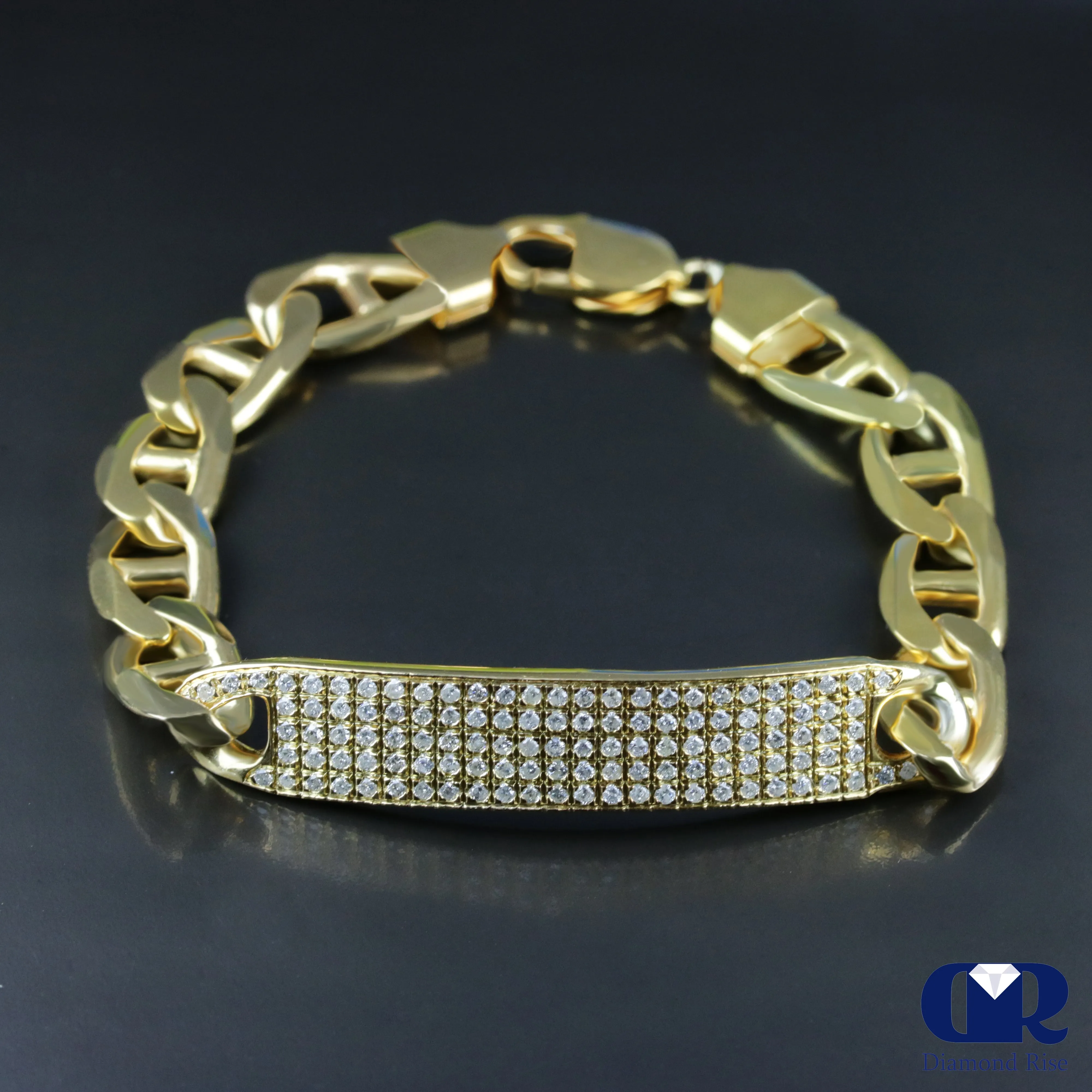 Men's Diamond 14K Yellow Gold ID Bracelet Mariner Link 11 mm