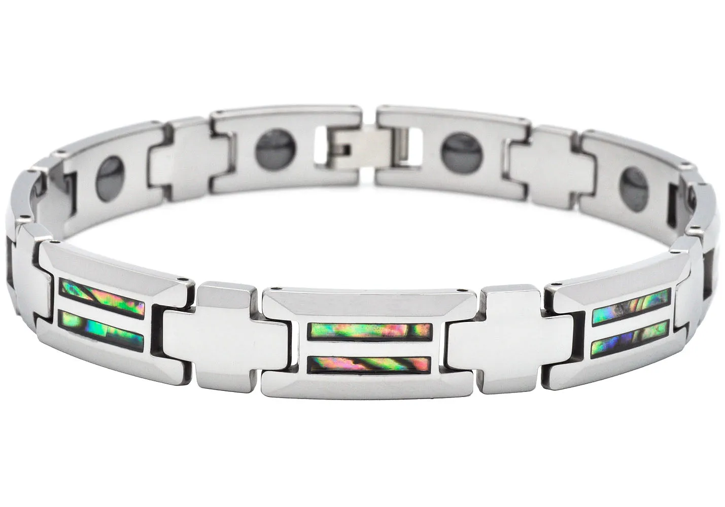 Mens Tungsten Link Bracelet With Genuine Opal Inlay