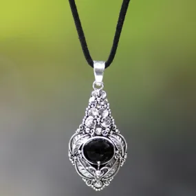 Midnight Garden Floral Sterling Silver and Onyx Necklace