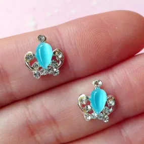 Mini Crown Cabochon (2pcs) (Silver w/ Blue Jade) Fake Miniature Cupcake Topper Earring Making Nail Art Decoration NAC075