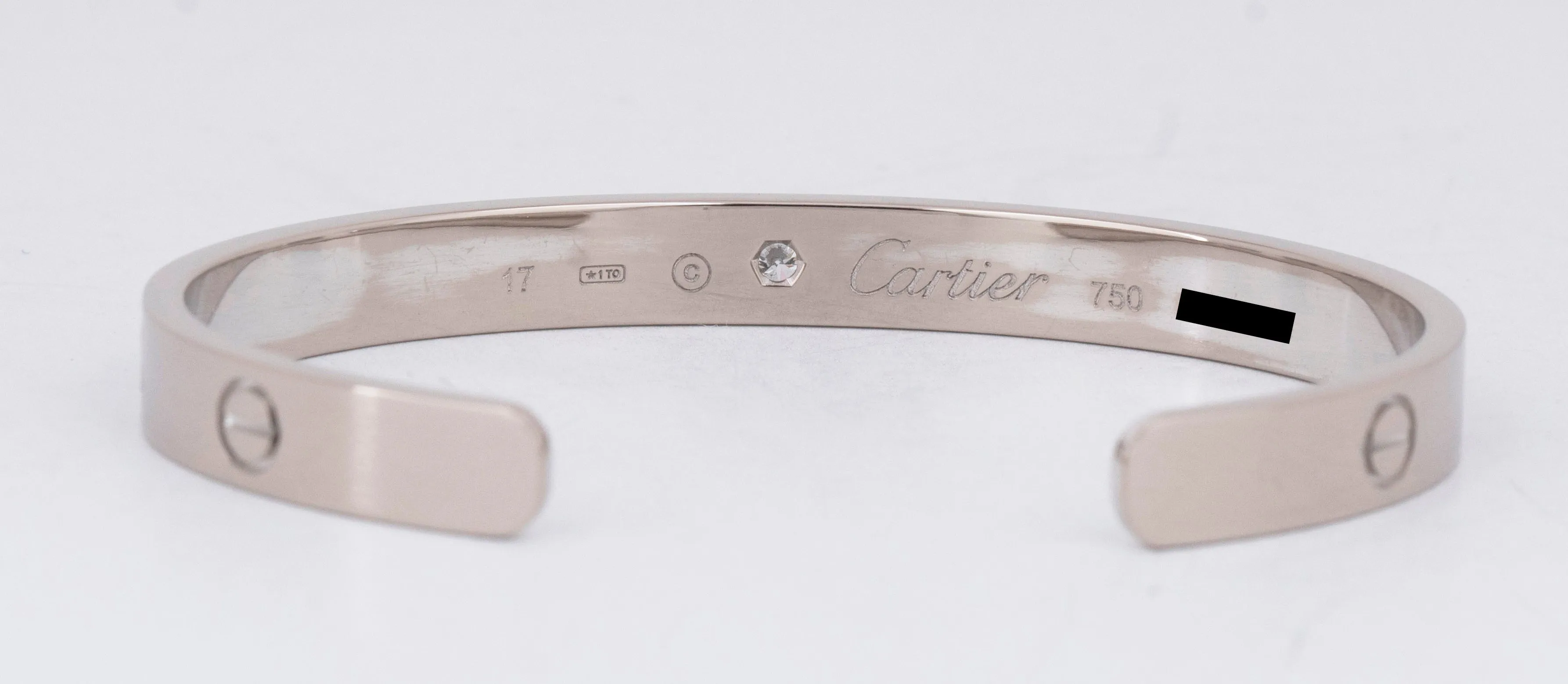 MINT Cartier LOVE Bracelet Cuff 1 DIAMOND Size 17 Solid 18K WHITE Gold AU 750