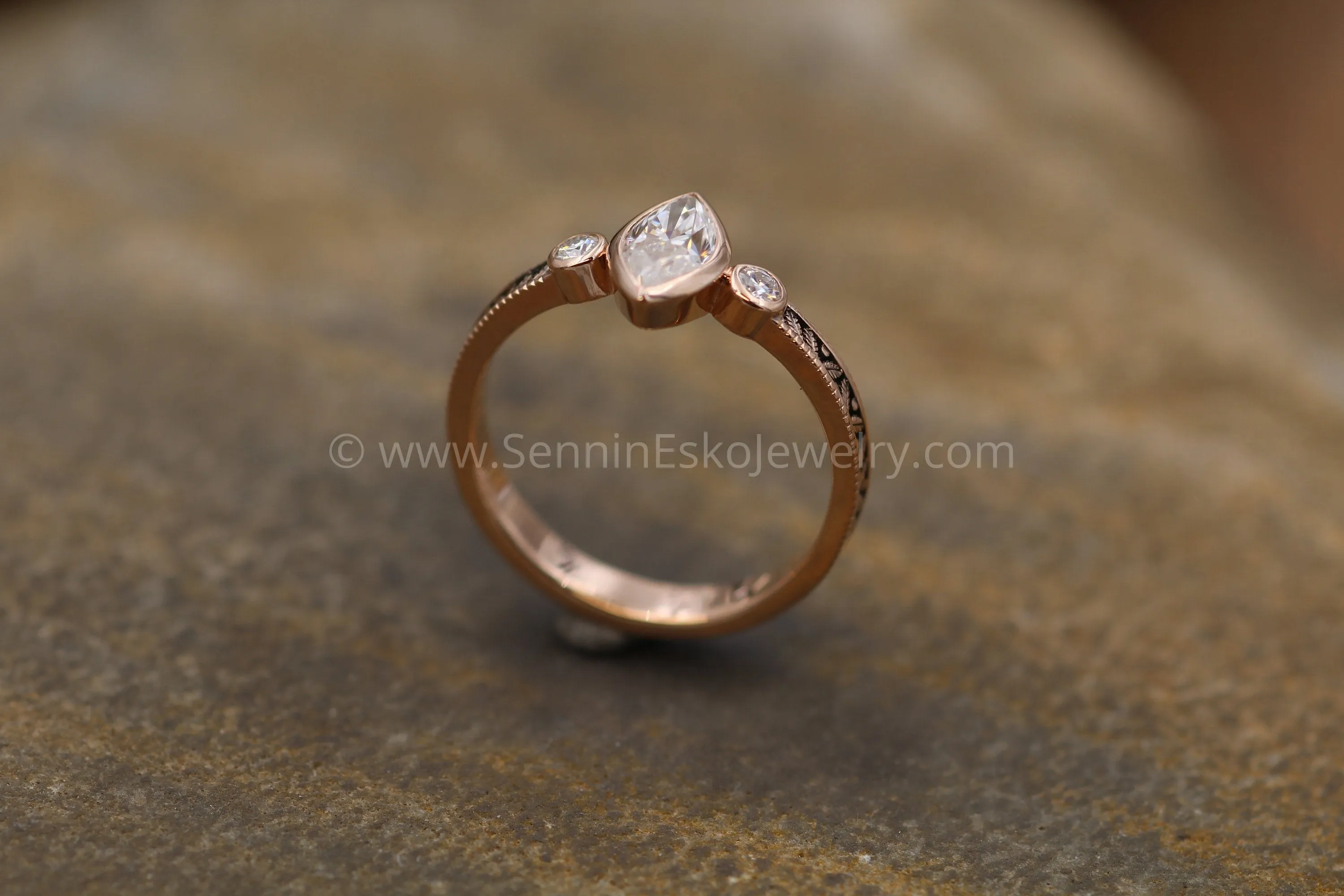 Moissanite Rose Gold Hand Made Vintage Engagement Ring - Marquise Ring