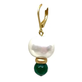 Mother of Pearl And Green Jade With Gold Ring Stack Earrings