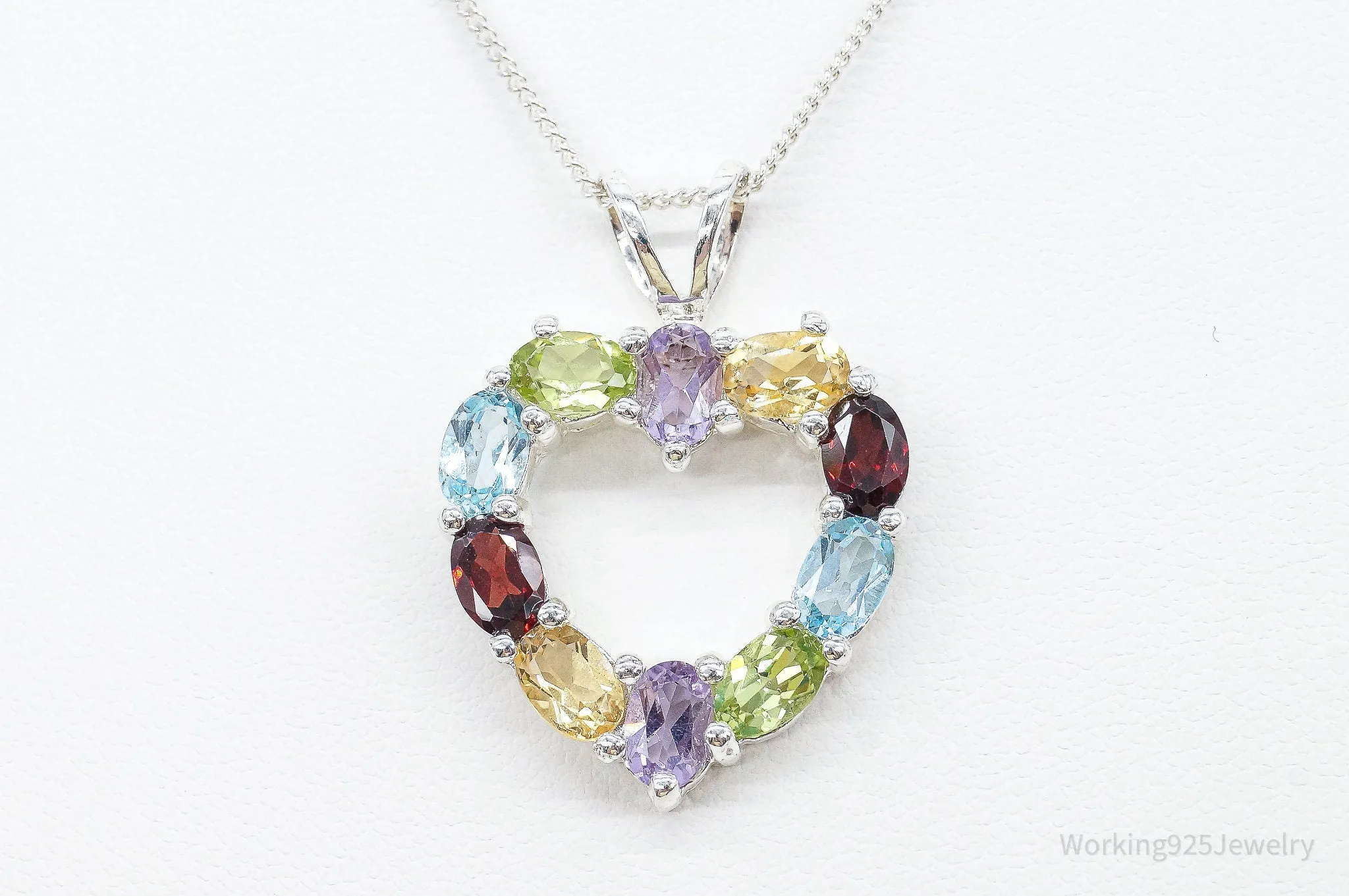 Multi Gemstone Large Heart Sterling Silver Necklace