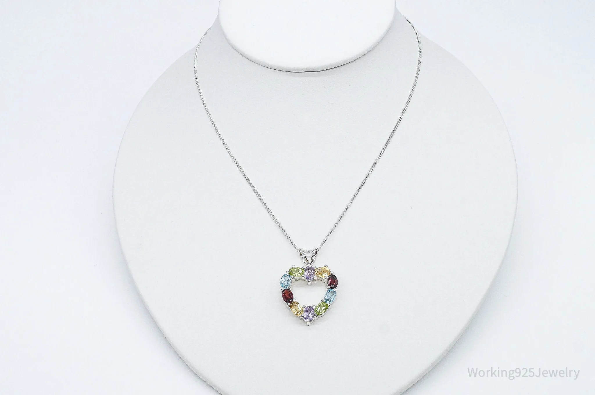 Multi Gemstone Large Heart Sterling Silver Necklace