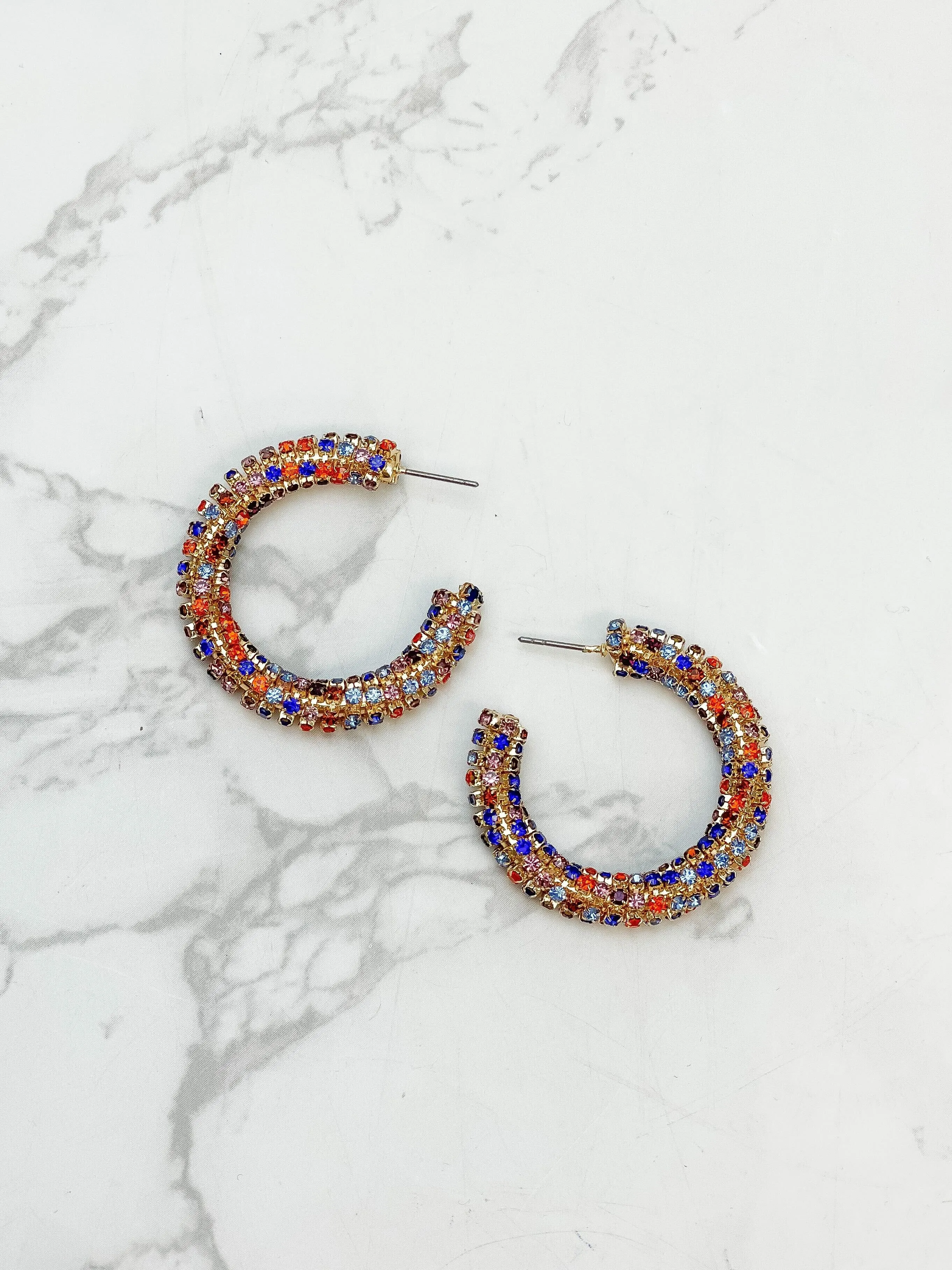 Multi Rhinestone Twisted Hoop Earrings