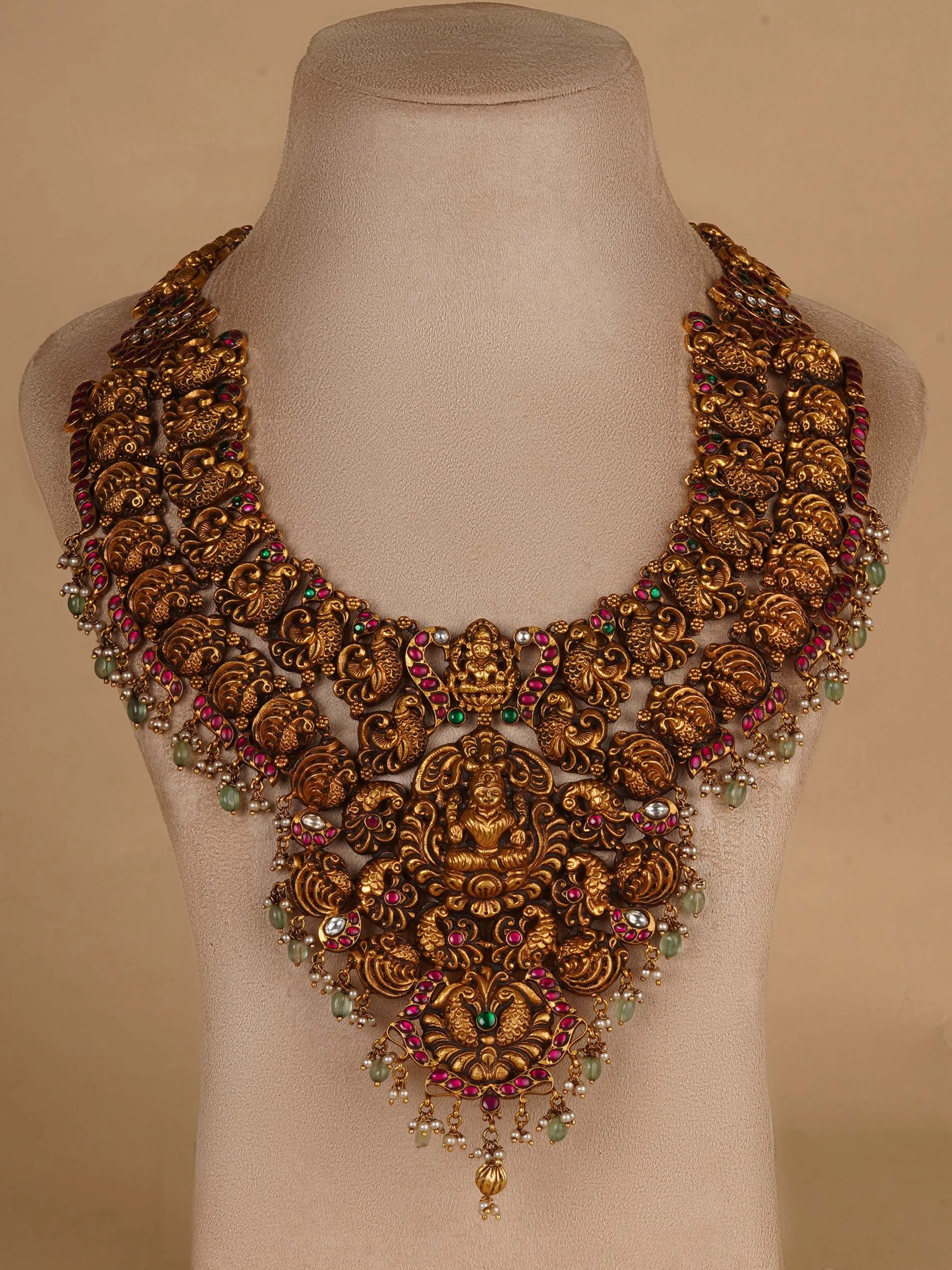 Multicolor Gold Plated Temple Necklace Set - TMPSET213M