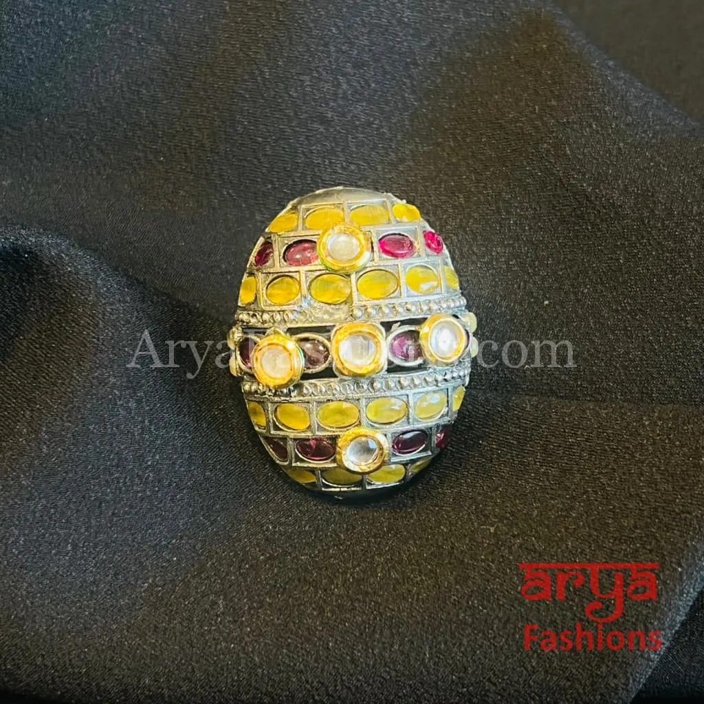 Multicolor Silver Oxidized Designer Bulb Ring