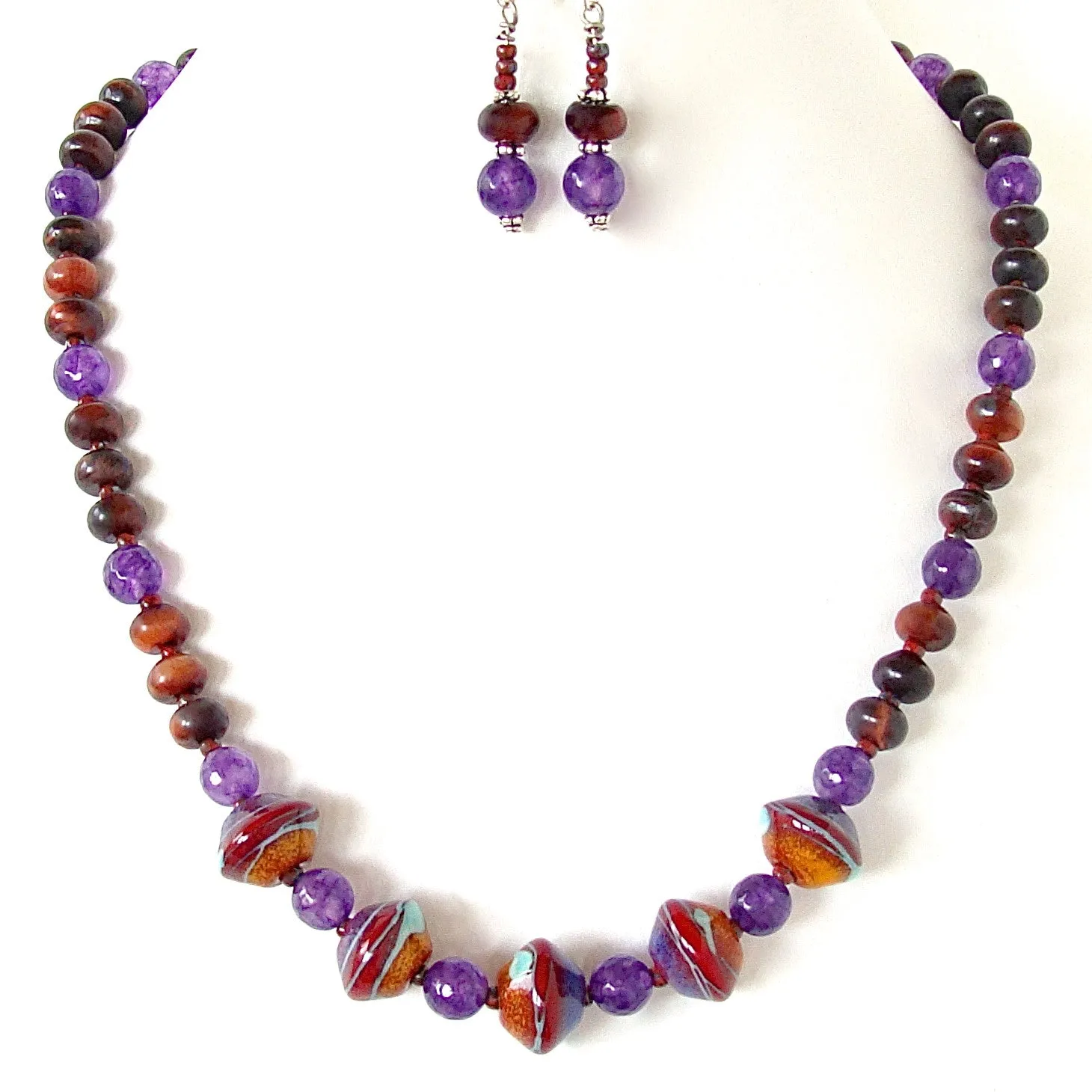 Naomi: Earthy Jewelry with Art Glass and Purple Gemstones