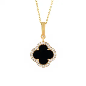 Natural Black Onyx Silver Clover Necklace - From Purl