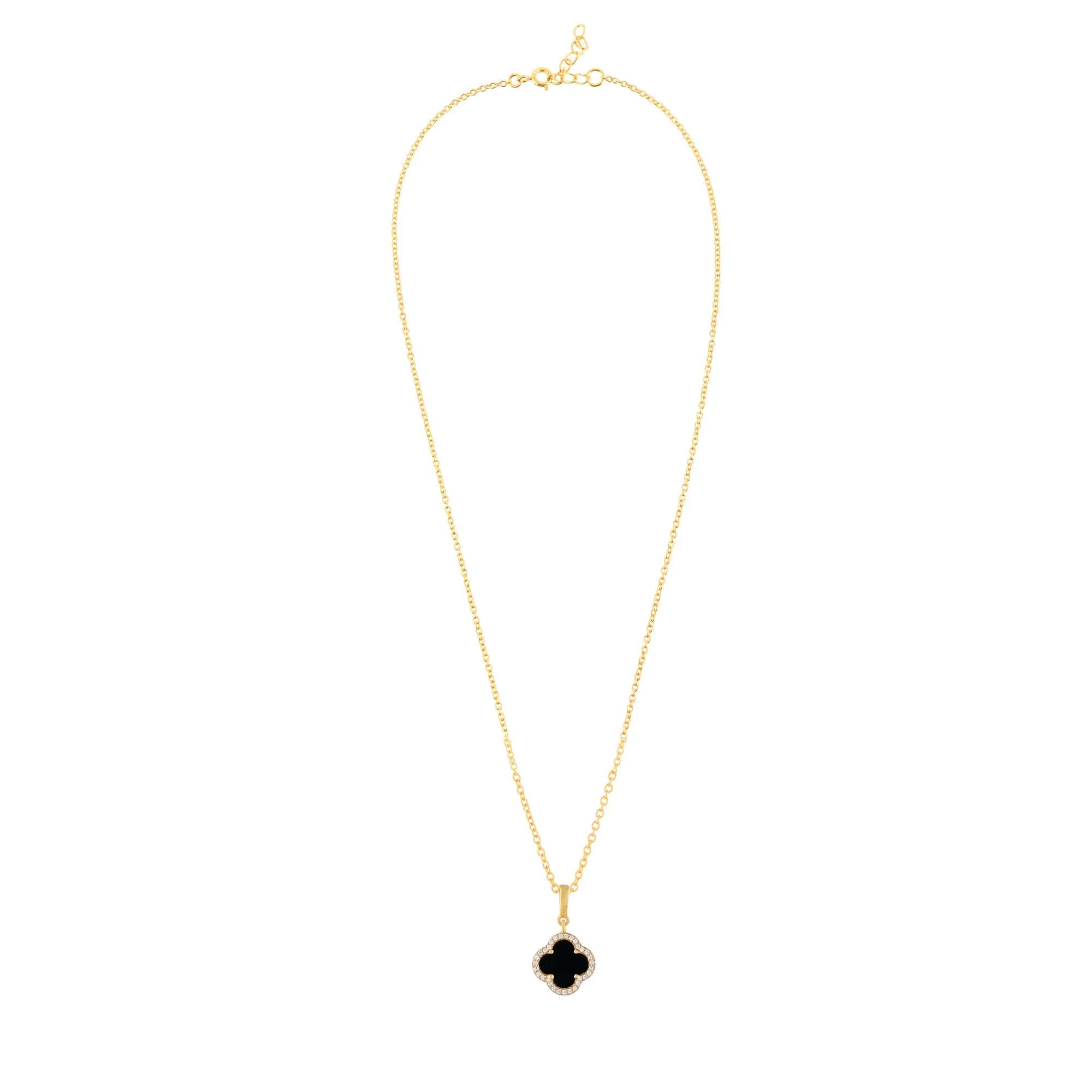 Natural Black Onyx Silver Clover Necklace - From Purl