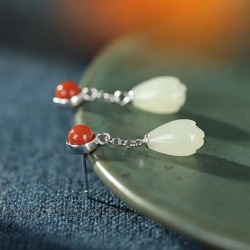 Natural Jade Earrings Nephrite Agate Silver Earrings ZNE340