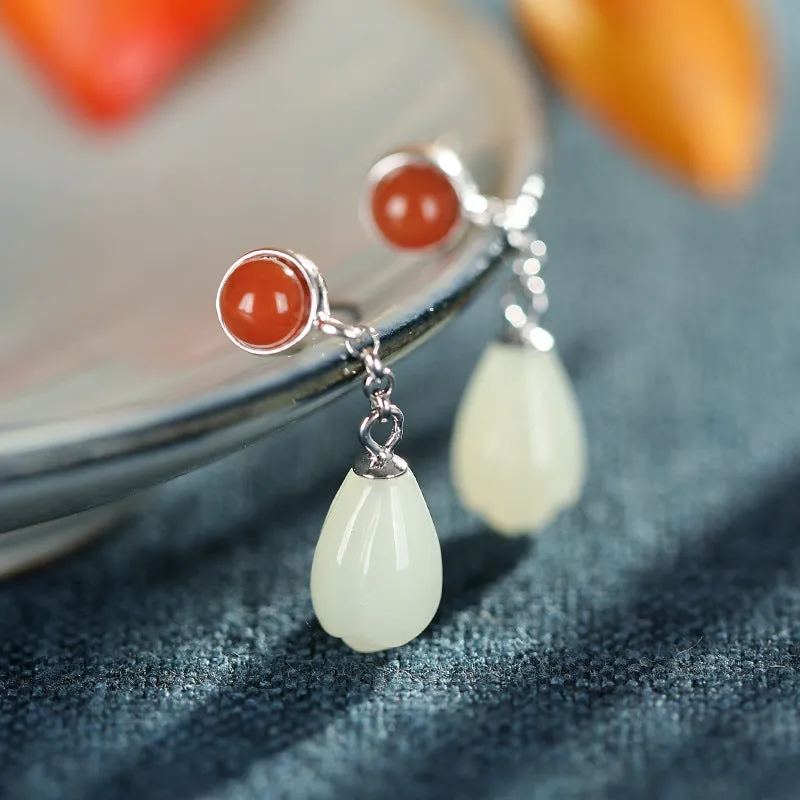 Natural Jade Earrings Nephrite Agate Silver Earrings ZNE340