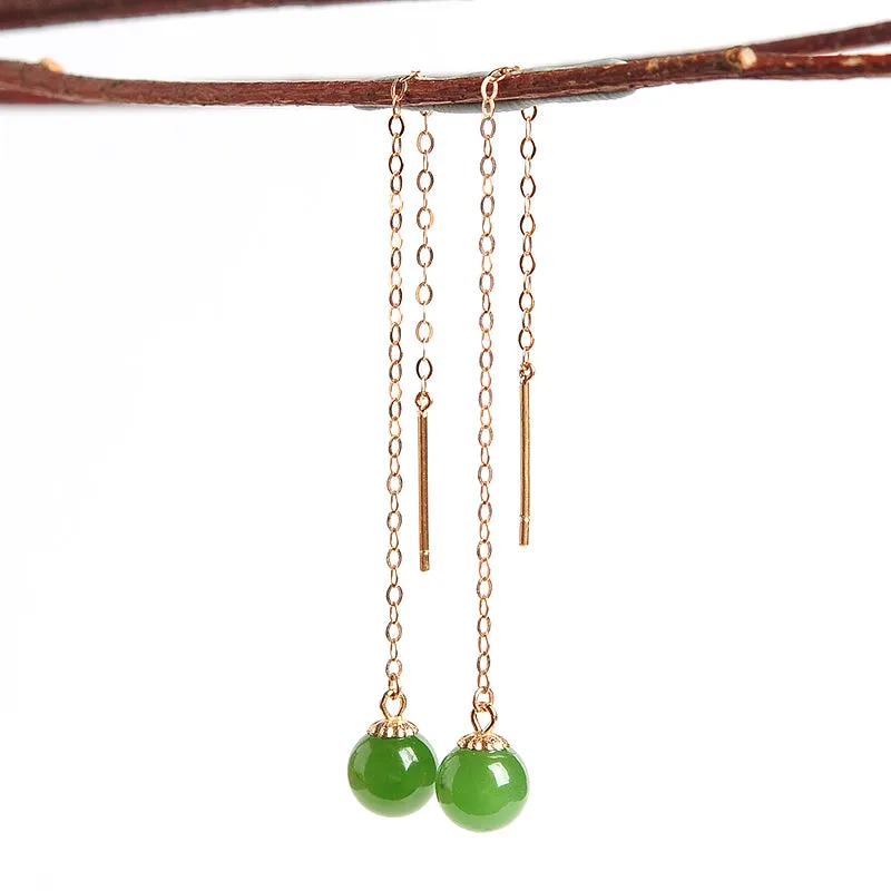 Natural Jade Earrings Nephrite Gold Earrings EG90