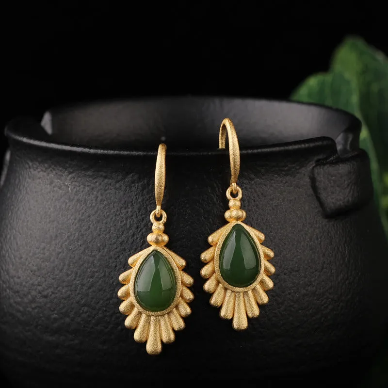 Natural Jade Earrings Nephrite Silver Earrings ZEG565