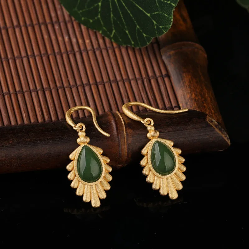 Natural Jade Earrings Nephrite Silver Earrings ZEG565