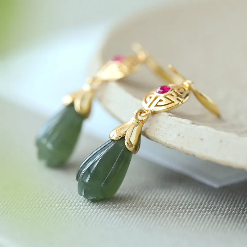 Natural Jade Earrings Nephrite Silver Earrings ZNE128