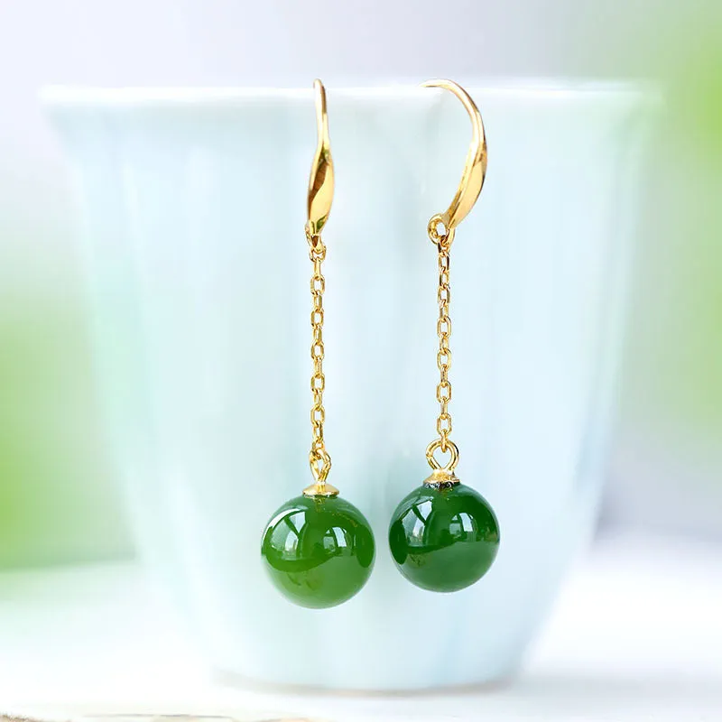 Natural Jade Earrings Nephrite Silver Earrings ZNE133