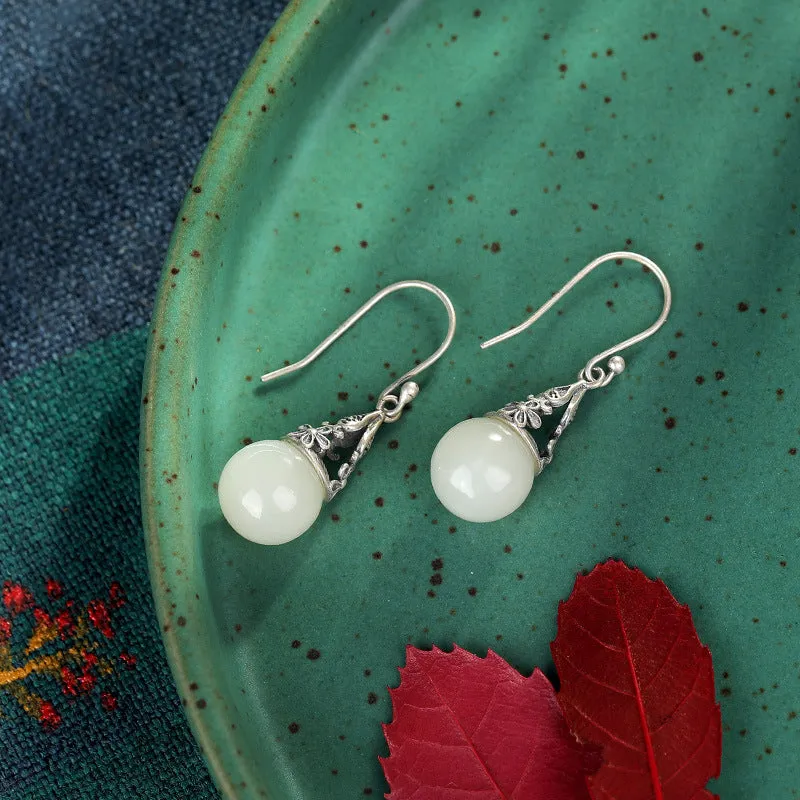 Natural Jade Earrings Nephrite Silver Earrings ZNE203