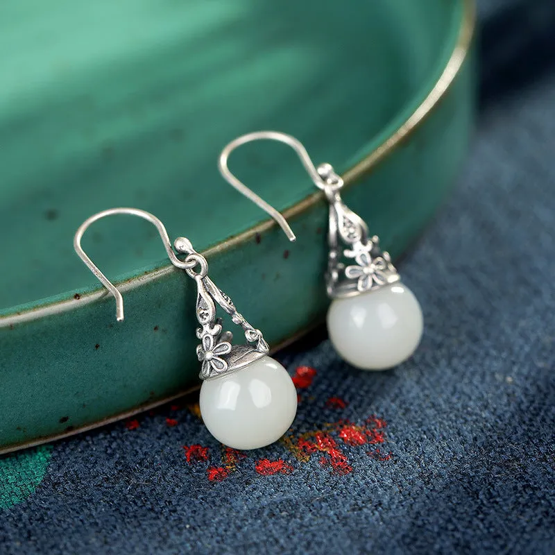 Natural Jade Earrings Nephrite Silver Earrings ZNE203