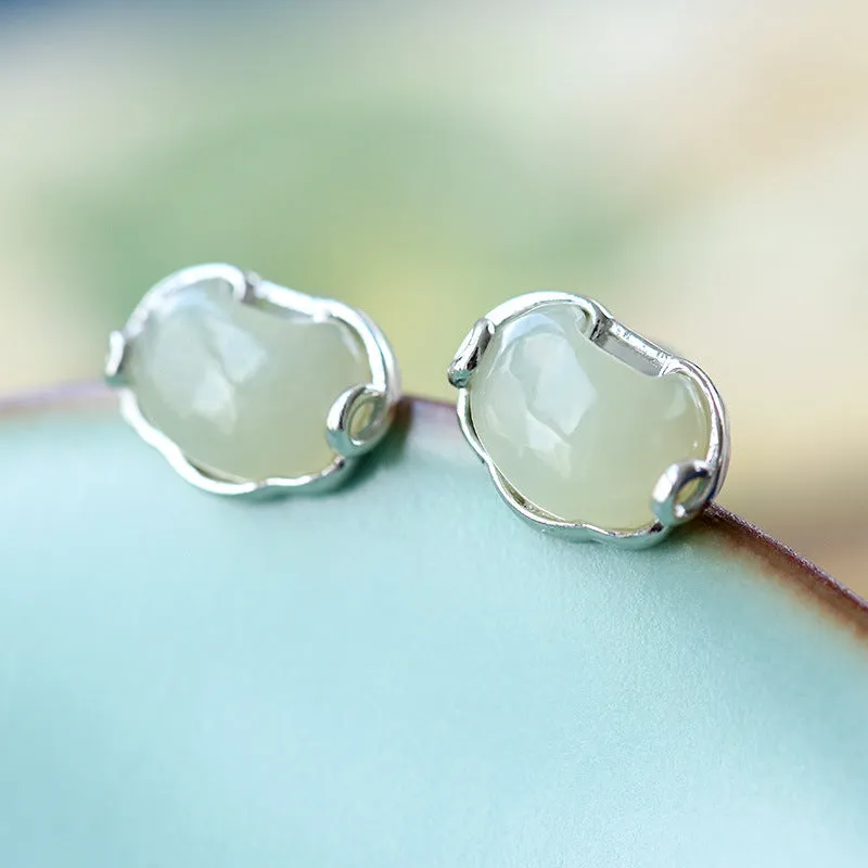 Natural Jade Earrings Nephrite Silver Earrings ZNE227