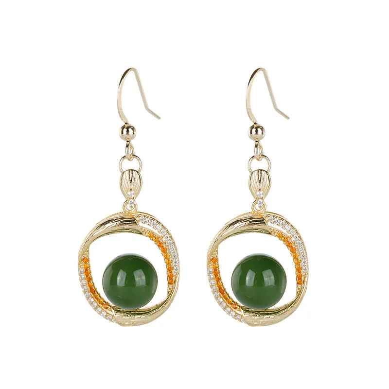 Natural Jade Earrings Nephrite Silver Earrings ZNE334