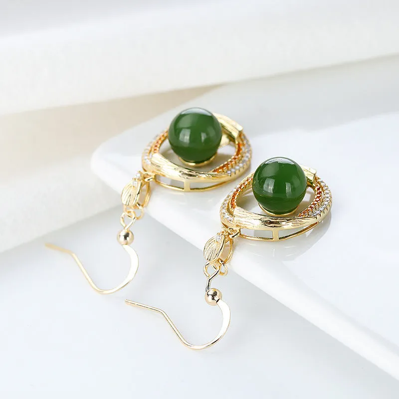 Natural Jade Earrings Nephrite Silver Earrings ZNE334