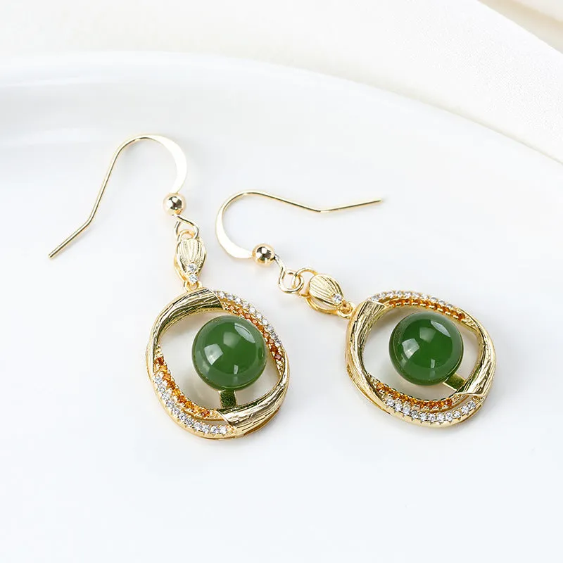 Natural Jade Earrings Nephrite Silver Earrings ZNE334