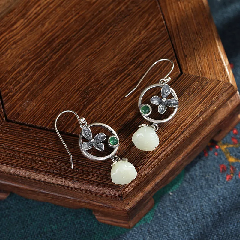 Natural Jade Earrings Nephrite Silver Earrings ZNE450