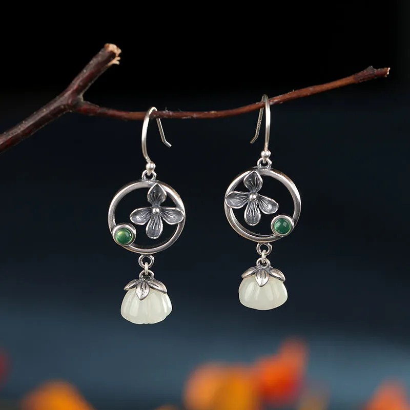 Natural Jade Earrings Nephrite Silver Earrings ZNE450