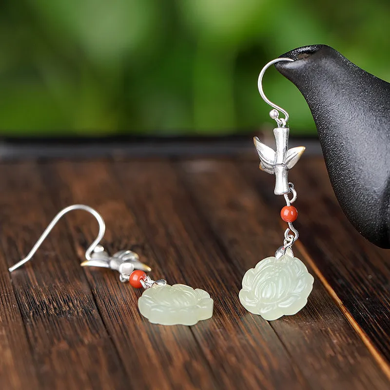 Natural Jade Earrings Nephrite Silver Earrings ZNE465