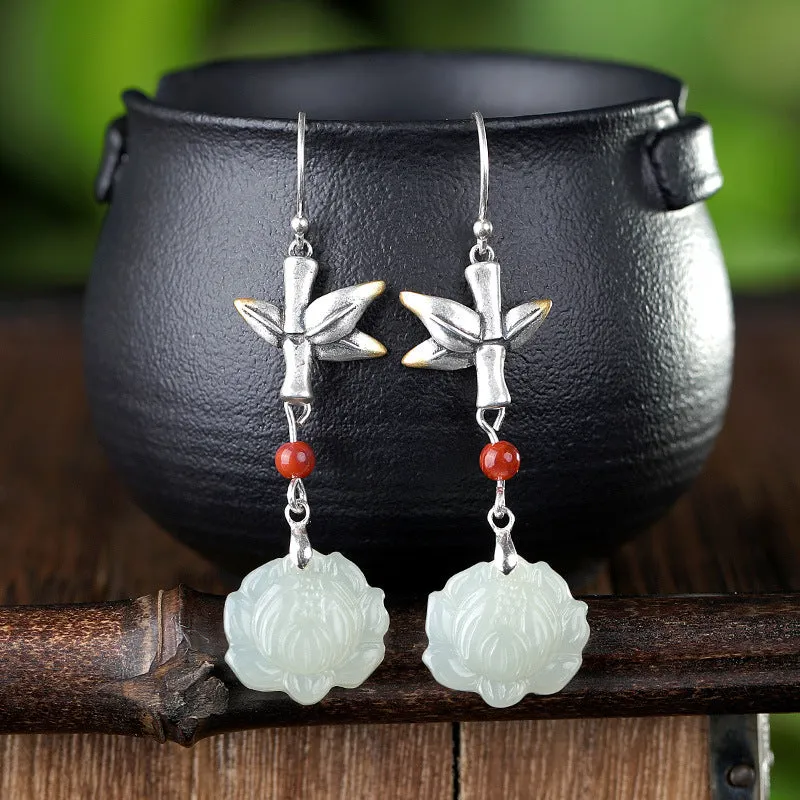 Natural Jade Earrings Nephrite Silver Earrings ZNE465