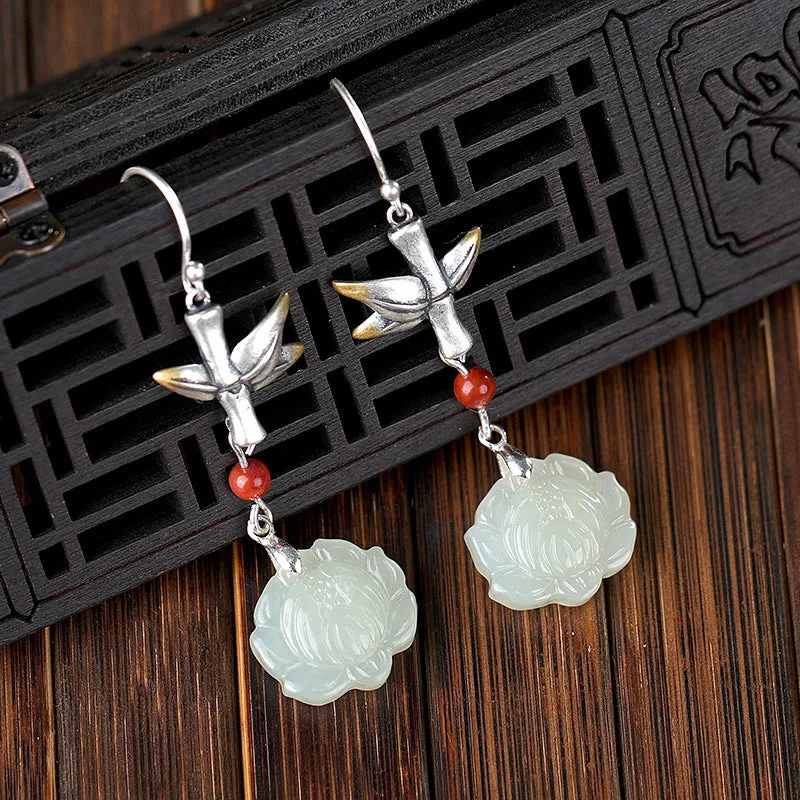 Natural Jade Earrings Nephrite Silver Earrings ZNE465