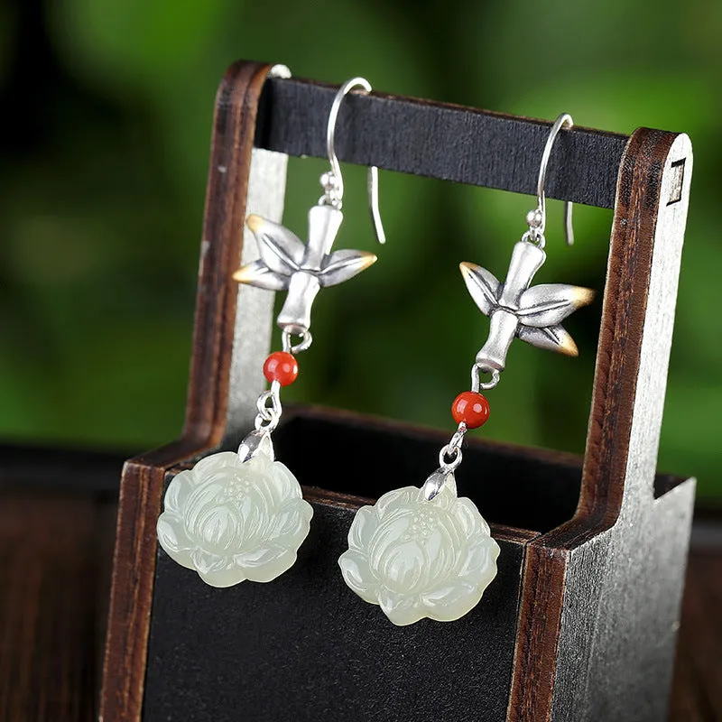 Natural Jade Earrings Nephrite Silver Earrings ZNE465