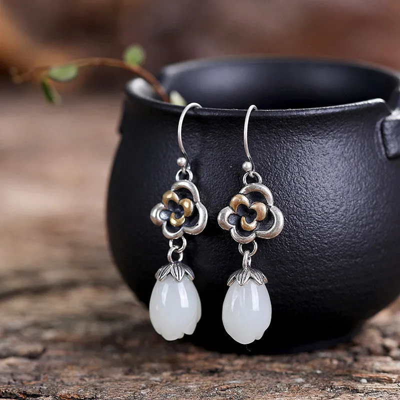 Natural Jade Earrings Nephrite Silver Earrings ZNE490