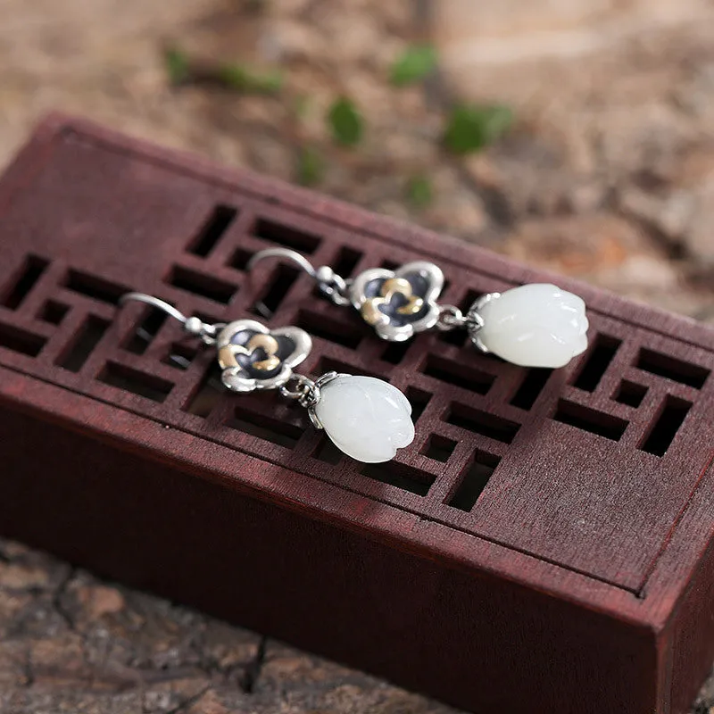 Natural Jade Earrings Nephrite Silver Earrings ZNE490